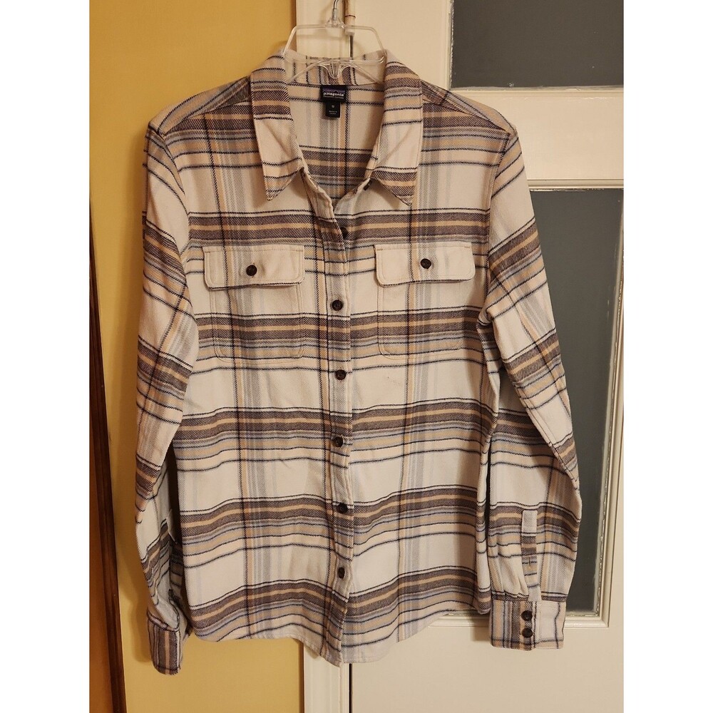 Patagonia Women's Organic Cotton Fjord Brown & Tan Plaid Longsleeve Shirt Size M